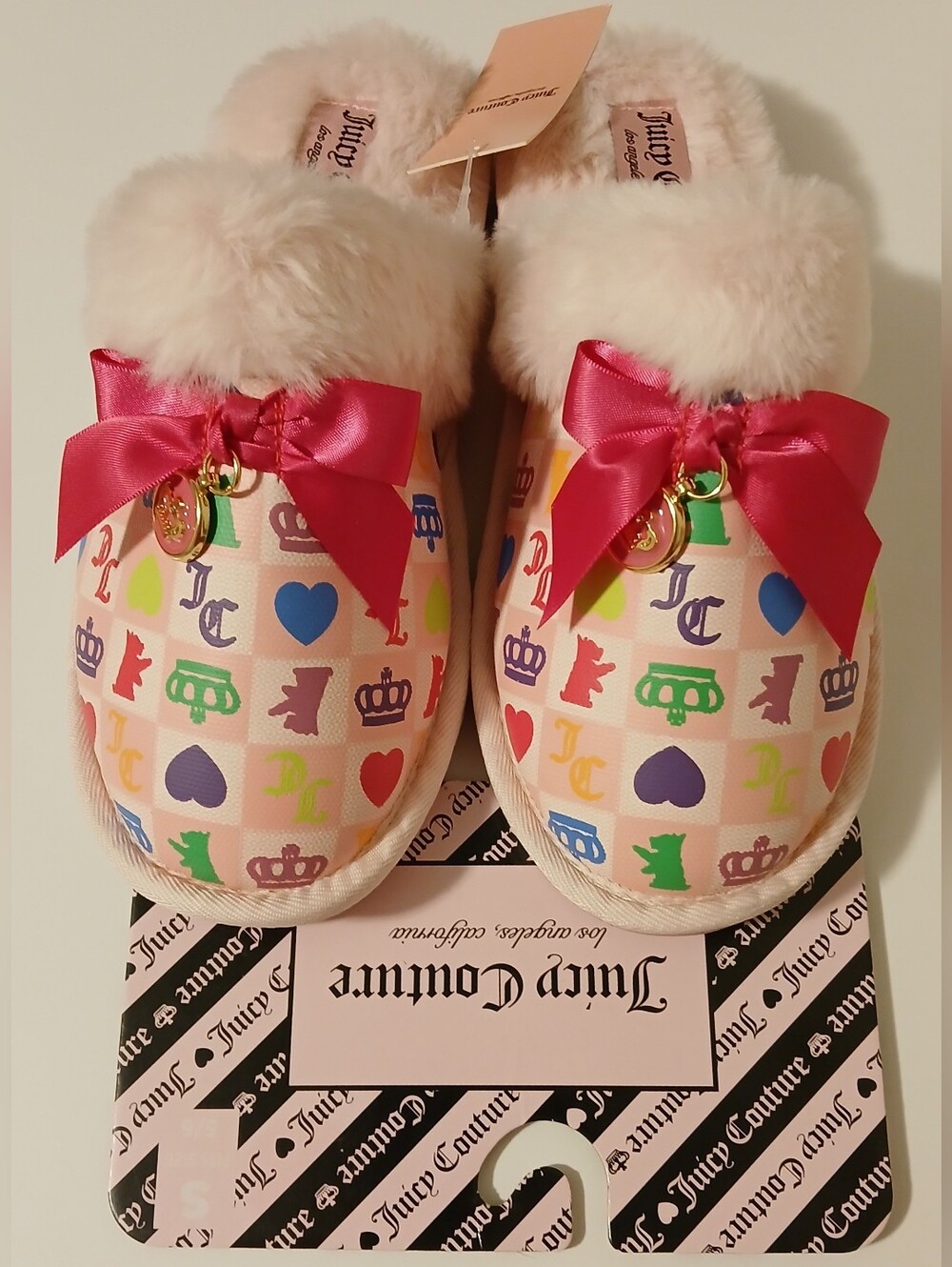 NWT Juicy Couture Pink Slip On Fuzzy Slippers - Picture 12 of 12